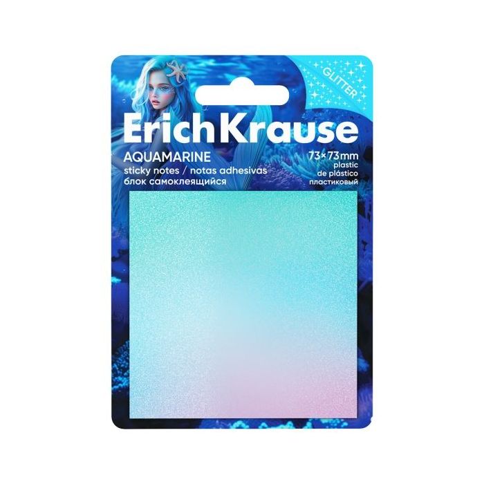 ErichKrause Aquamarine Bloc de 20 Notas Adhesivas Reposicionables - Plastico - 73x73mm - Pegamento a Base de Agua - Colores Surt