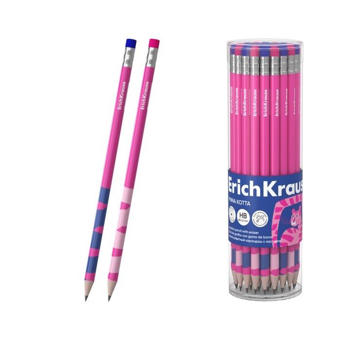 ErichKrause Pinna Kotta Lapiz de Grafito con Goma de Borrar - Mina HB - Cuerpo Redondo - Colores Surtidos