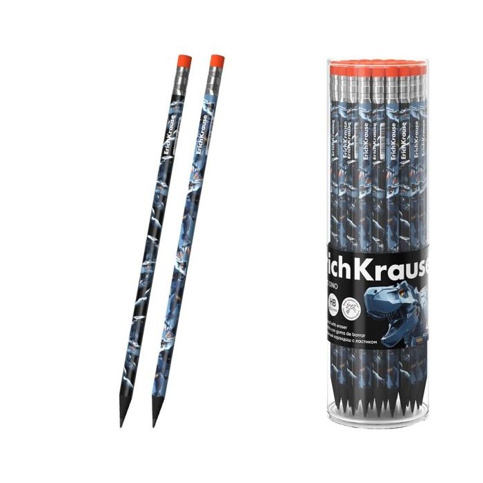 ErichKrause Techno Dino Lapiz de Grafito con Goma de Borrar - Mina HB - Cuerpo Triangular - Colores Surtidos