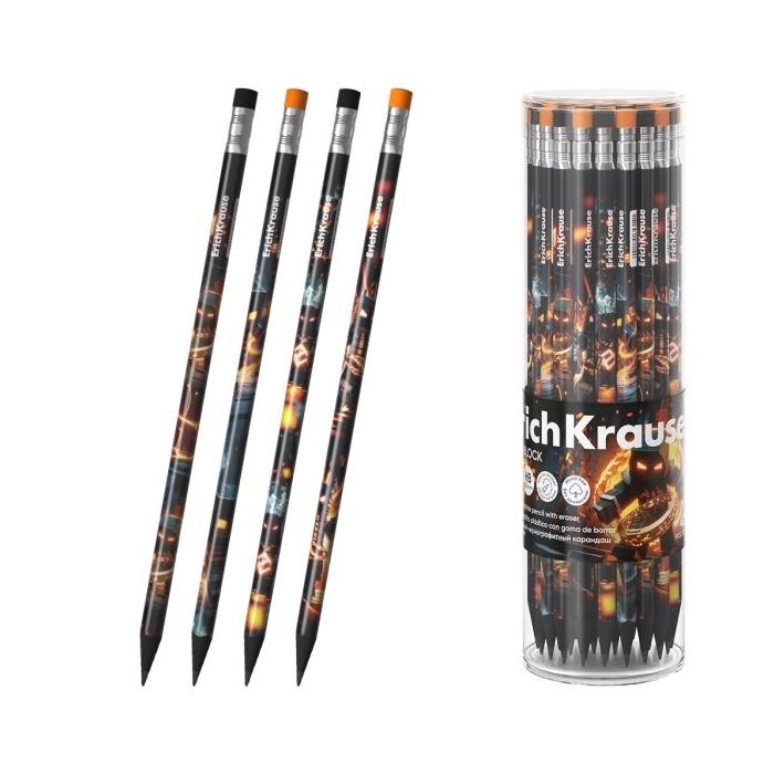 ErichKrause Mine Block Lapiz de Grafito con Goma de Borrar - Mina HB de 2.2mm - Cuerpo Triangular - Plastico - Agarre Ergonomico