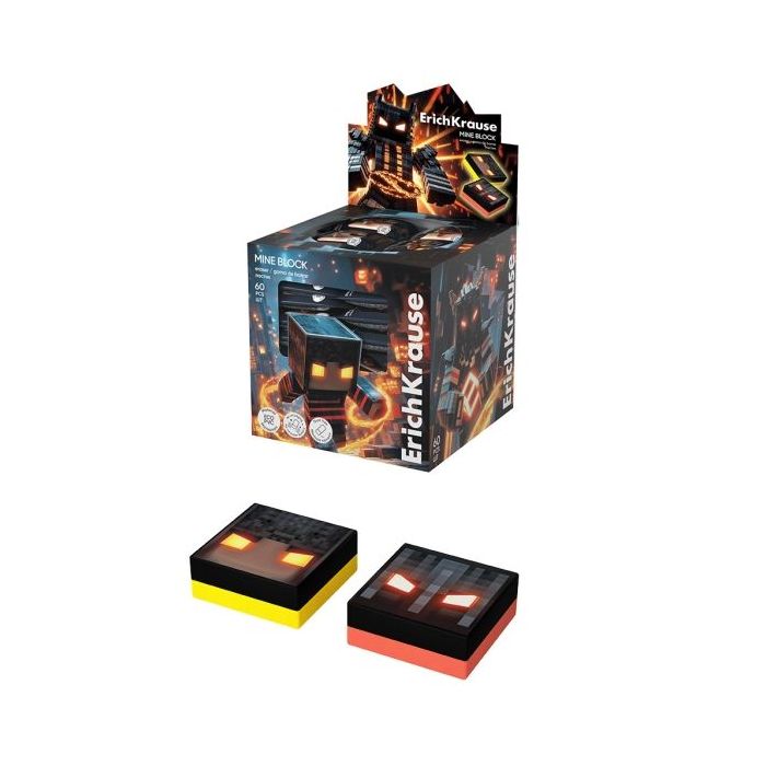 ErichKrause Mine Block Expositor con 60 Gomas de Borrar - PVC Ecologico - Hipoalergenico - No Deja Residuos - No Rasga el Papel