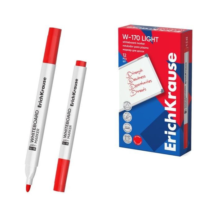 ErichKrause W-170 Light Rotulador para Pizarra Blanca - Facil de Borrar - Punta Conica - Trazo de 2.5mm - Secado Rapido - Cuerpo