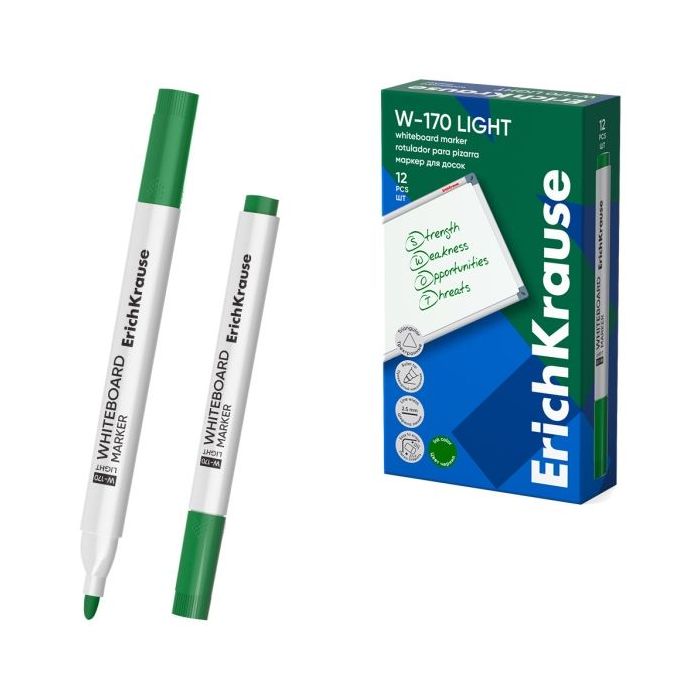 ErichKrause W-170 Light Rotulador para Pizarra Blanca - Facil de Borrar - Punta Conica - Trazo de 2.5mm - Secado Rapido - Cuerpo