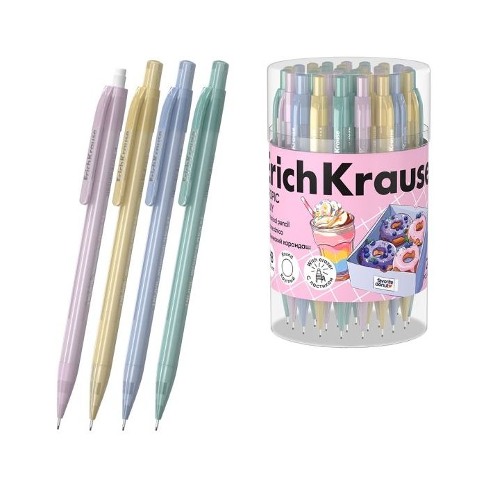 ErichKrause Tropic Milky Portaminas - Mina HB de 0.5mm - Goma de Borrar Integrada - Ergonomico - Colores Surtidos
