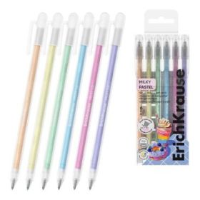 ErichKrause Milky Pack de 6 Boligrafos con Capuchon - Punta de 1.0mm - Trazo 1mm - Tinta de Gel - Resistente al Agua - Secado Ra