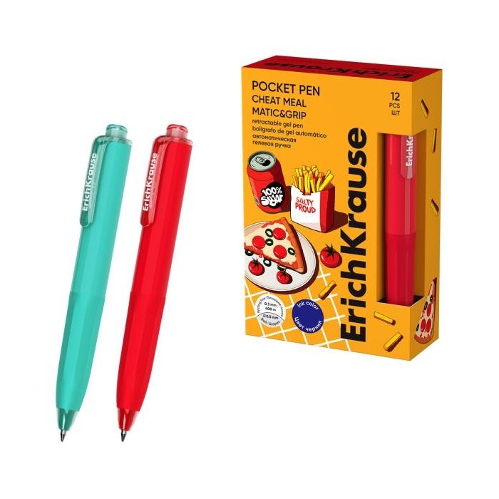 ErichKrause Pocket Pen Matic and Grip Cheat Meal Boligrafo Retractil - Modelos de Cuerpo Surtidos - Trazo 0.3mm - Zona de Agarre