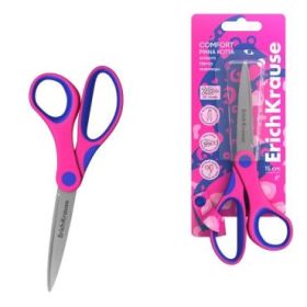 ErichKrause Comfort Pinna Kotta Tijeras de 15cm - Mangos de Plastico y Goma Antideslizante - Cuchillas en Forma de Arco - Ergono