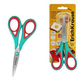ErichKrause Endeavor Cheat Meal Tijeras de 16cm - Mangos de Plastico y Goma Antideslizante - Cuchillas en Forma de Arco - Ergono