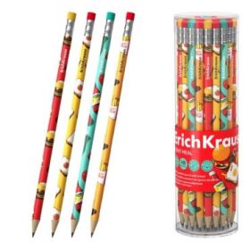 ErichKrause Cheat Meal Lapiz de Grafito con Goma de Borrar - Mina HB - Cuerpo Redondo - Plastico - Agarre Ergonomico - Colores S