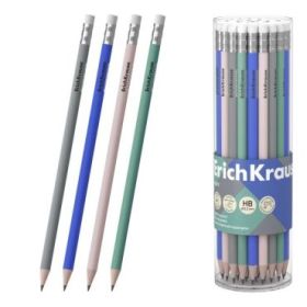 ErichKrause Navy Lapiz de Grafito con Goma de Borrar - Mina HB - Cuerpo Redondo - Colores Surtidos