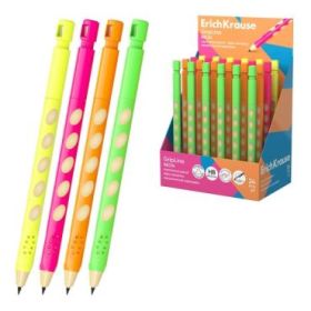 ErichKrause GripLine Neon Expositor con 24 Portaminas - Mina HB de 2.0mm - Agarre Triangular - Sacapuntas Integrado - Ergonomico