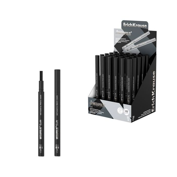 ErichKrause MEGAPOLIS Soft Expositor con 30 Packs de 15 Minas de Repuesto para Portaminas - 0.5mm en Grado HB - Colores Surtidos