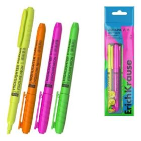 ErichKrause Visioline V-15 Light Neon Pack de 4 Marcadores Fluorescentes - Punta Biselada - Trazo de 0.6 a 3.5mm - Colores Surti