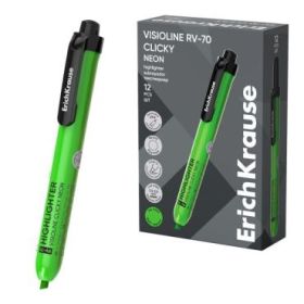 ErichKrause Visioline RV-70 Clicky Neon Marcador Fluorescente - Retractil - Punta Biselada - Trazo de 1.0mm a 3.5mm - Color Verd
