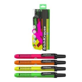 ErichKrause Visioline RV-70 Clicky Neon Pack de 4 Marcadores Fluorescentes - Retractil - Punta Biselada - Trazo de 1.0mm a 3.5mm