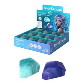 ErichKrause Aquamarine Expositor con 24 Gomas de Borrar - Caucho Termoplastico - Borrado Suave - No Deja Residuos - No Rasga el