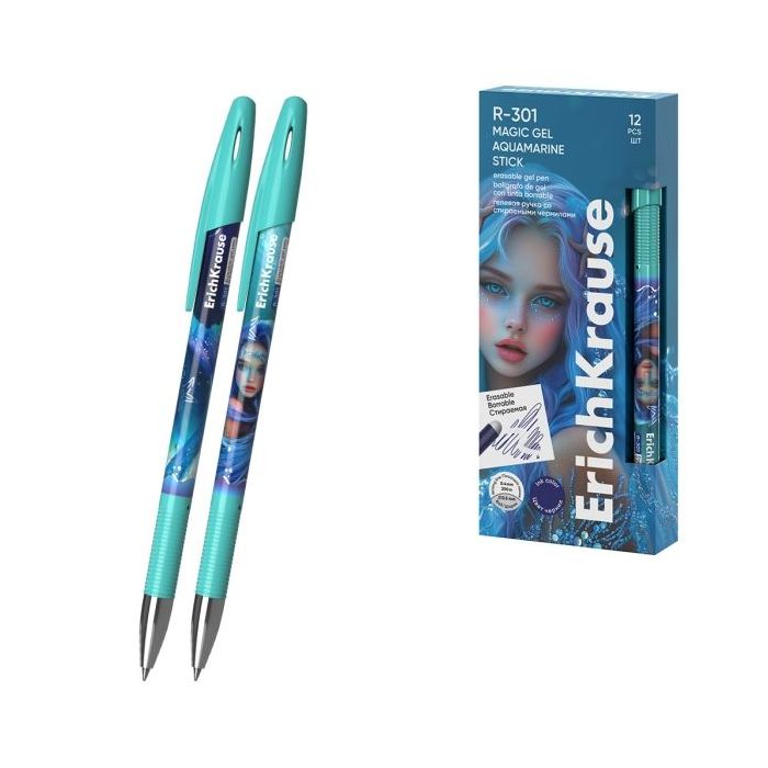 ErichKrause R-301 Magic Gel Stick Aquamarine Boligrafo Borrable - Modelos Surtidos - Trazo 0.4mm - Tinta de Gel - Resistente al
