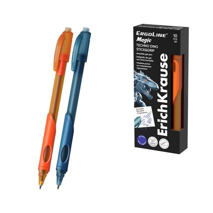 ErichKrause ErgoLine Magic Stick and Grip Techno Dino Boligrafo Borrable - Modelos Surtidos - Trazo 0.4mm - Tinta de Gel - Resis