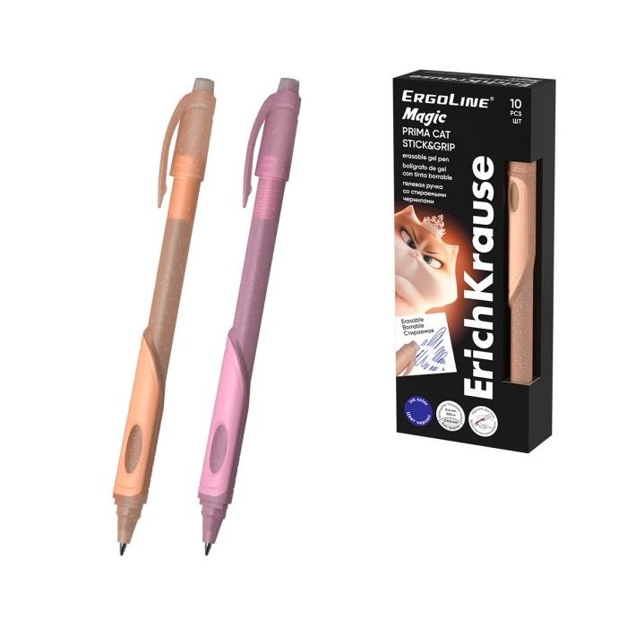 ErichKrause ErgoLine Magic Stick and Grip Prima Cat Boligrafo Borrable - Modelos Surtidos - Trazo 0.4mm - Tinta de Gel - Resiste