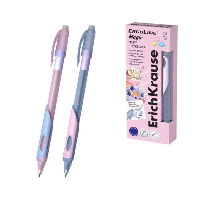 ErichKrause ErgoLine Magic Stick and Grip Milky Boligrafo Borrable - Modelos Surtidos - Trazo 0.4mm - Tinta de Gel - Resistente