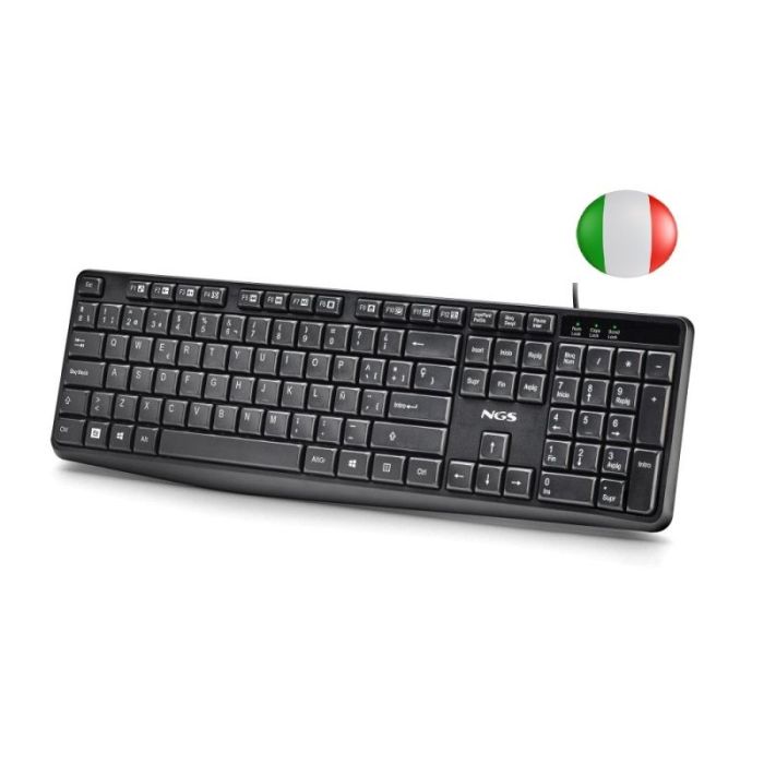 NGS Funky V4 Teclado USB - QWERTY Portugues - 12 Teclas Multimedia - Teclas de Membrana Silenciosas - Inclinacion Ajustable - Ca