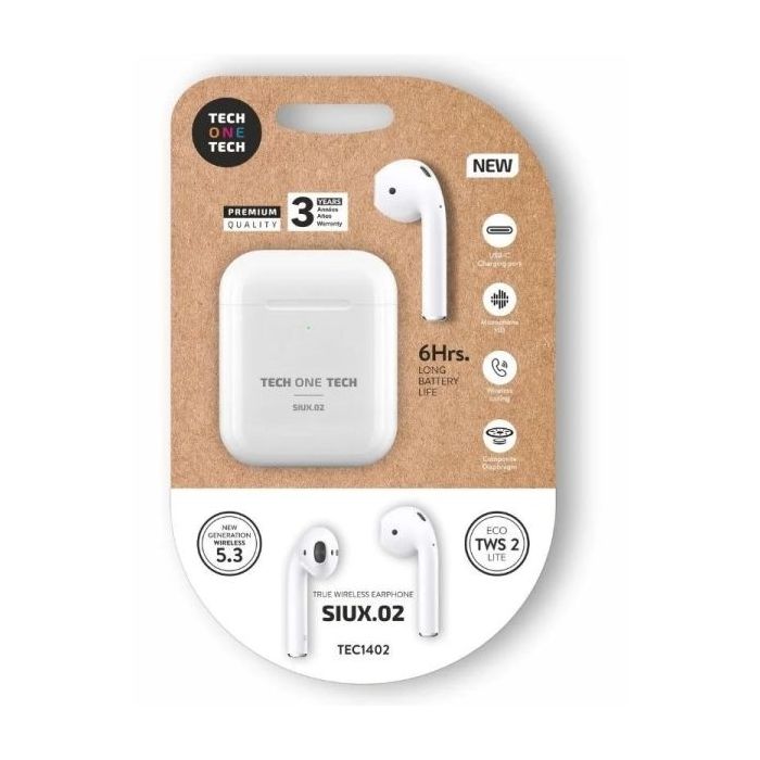 TechOneTech SIUX.02 Auriculares Inalambricos Bluetooth TWS - Hasta 20h de Reproduccion - IPX5 - Color Blanco