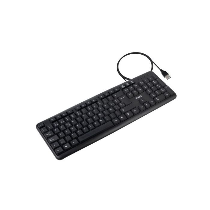 Tooq TQK-2002-B Teclado USB - Patas Plegables para Inclinacion Ajustable - Cable 1.35m - Disposicion QWERTY ES - Color Negro