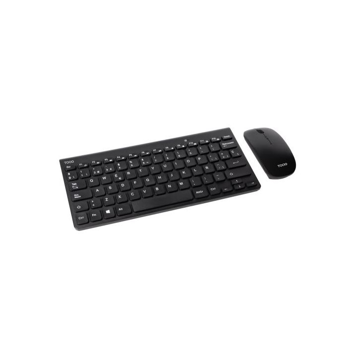 Tooq TQKMW-3101-B Pack de Teclado Inalambrico Compacto - Disposicion QWERTY ES + Raton Inalambrico 1600dpi - Slim - 4 Botones -
