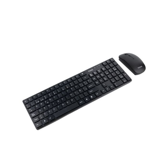 Tooq TQKMW-3102-B Pack de Teclado Inalambrico - Disposicion QWERTY ES + Raton Inalambrico 1600dpi - Slim - 4 Botones - Uso Ambid