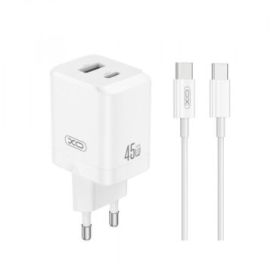 XO CE36 Cargador de Pared - USB-C 45W - USB-A 18W - Power Delivery - Quick Charge - Cable USB-C Incluido - Policarbonato - Resis