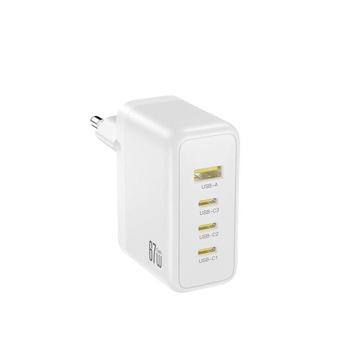XO CE39 Cargador de Pared - 4 Puertos - 1x USB-C1 67W - 2x USB-C 30W - 1x USB-A 22.5W - Power Delivery - Color Blanco