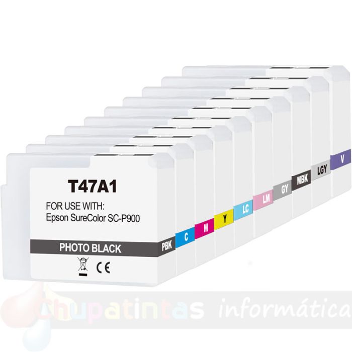 Epson T47A-Serie Pack de 10 Cartuchos de Tinta Pigmentada Genéricos: T47A1/T47A2/T47A3/T47A4/T47A5/T47A6/T47A7/T47A8/T47AD