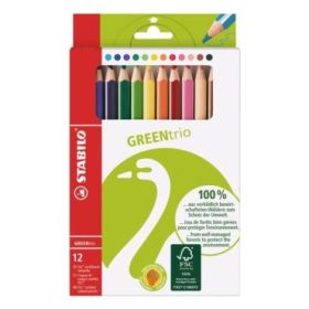 Stabilo GREENtrio  Pack con 12 Lapices de Colores - Mina de 2.5mm - Ideal para el Colegio - Colores Surtidos