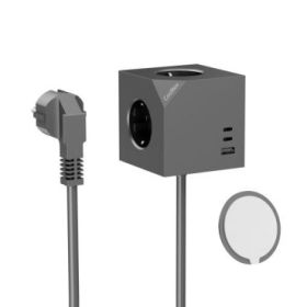 Coolbox Cubik Magnet Cubo Multienchufes de Sobremesa con 3 Tomas + 2x USB-C 20W max. - 1x USB-A 15W max. - Cable de 1,4m - Fijac