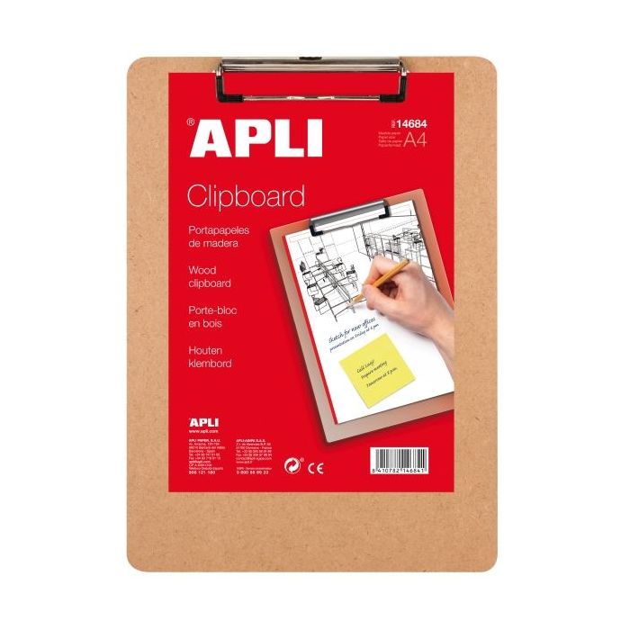 Apli Carpeta Sujetapapeles con Base de Madera y Pinza Metalica - Formato A4