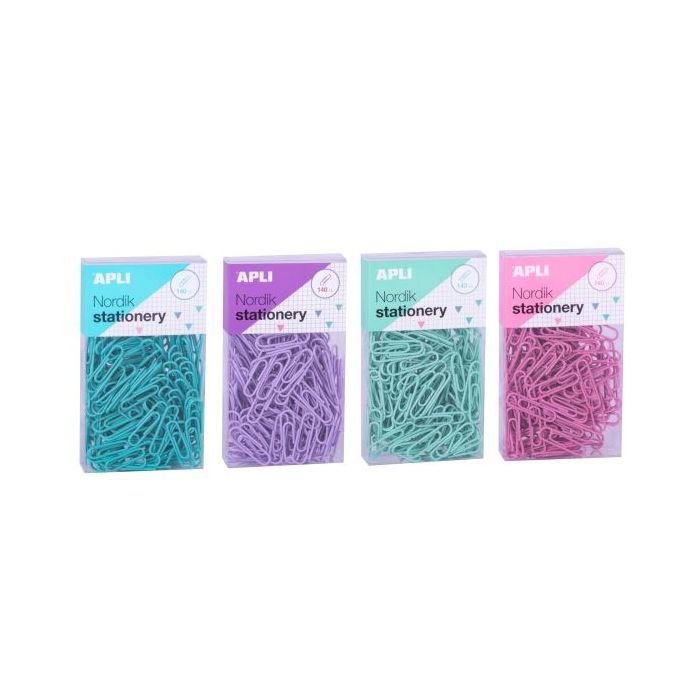 Apli Nordik Pastel Pack de 8 Cajas con 140 Clips de 28mm por Caja - 2 Cajas por Color - Eurohole para Colgar - Colores Rosa, Lil
