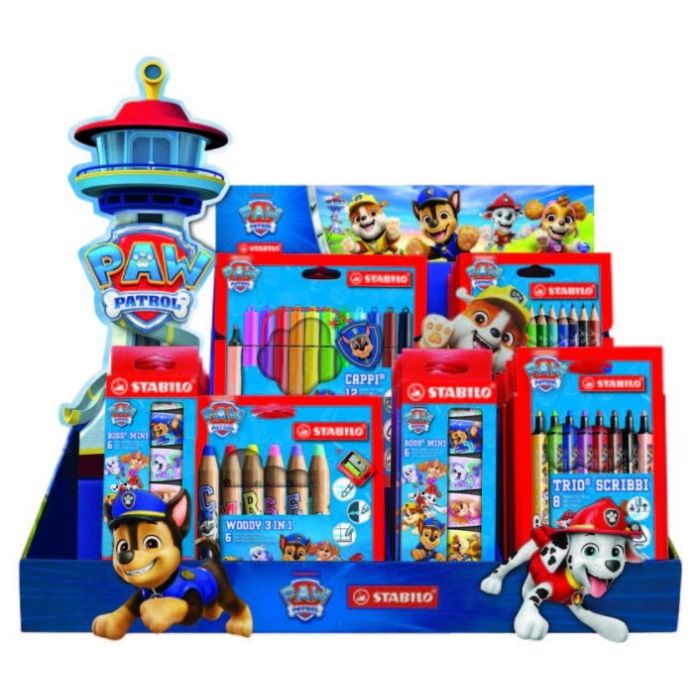 Stabilo Patrulla Canina Expositor de 33 Packs Variados para Colorear con Diseños de la Patrulla Canina - Lapices de Colores, Flu