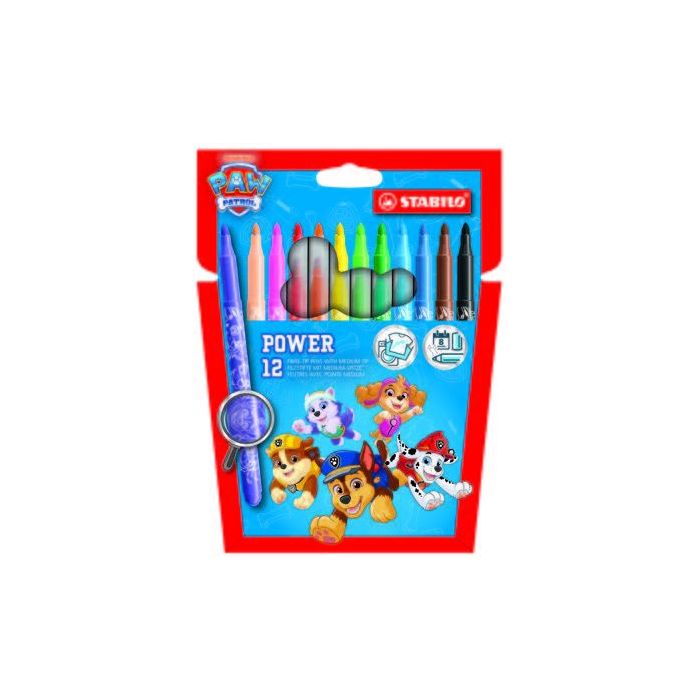 Stabilo Power Patrulla Canina Pack con 12 Rotuladores con Diseños de la Patrulla Canina - Punta Media de 2mm - Tinta Lavable - C