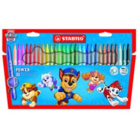 Stabilo Power Patrulla Canina Pack con 30 Rotuladores con Diseños de la Patrulla Canina - Punta Media de 2mm - Tinta Lavable - C
