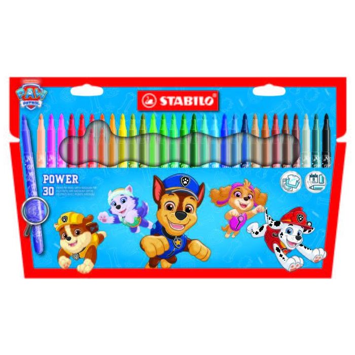 Stabilo Power Patrulla Canina Pack con 30 Rotuladores con Diseños de la Patrulla Canina - Punta Media de 2mm - Tinta Lavable - C