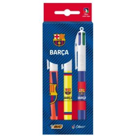 Bic 4 Colours Barça Pack con 3 Boligrafos de Bola Retractil - 3 Diseños Diferentes - Punta Media de 1.0mm