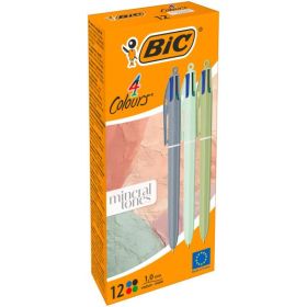 Bic 4 Colours Mineral Tones Boligrafo de Bola Retractil - Punta Media de 1.0mm - Colores Surtidos