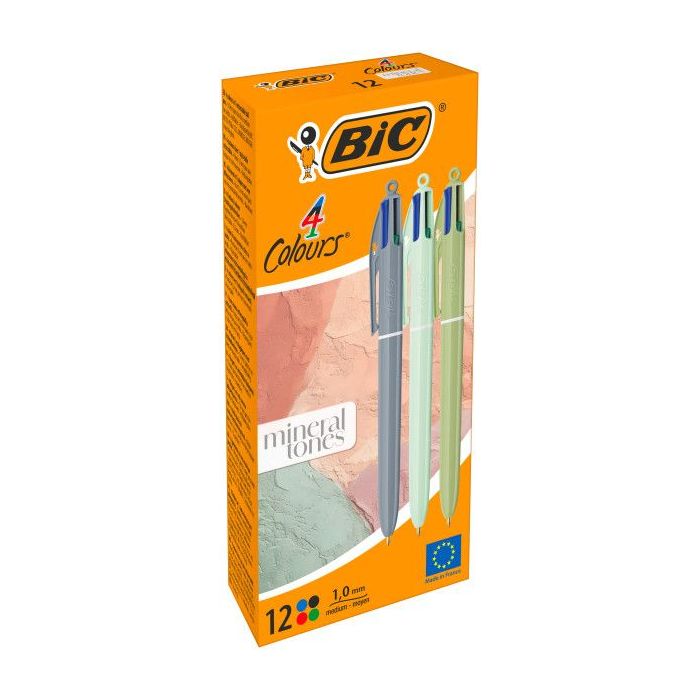 Bic 4 Colours Mineral Tones Boligrafo de Bola Retractil - Punta Media de 1.0mm - Colores Surtidos