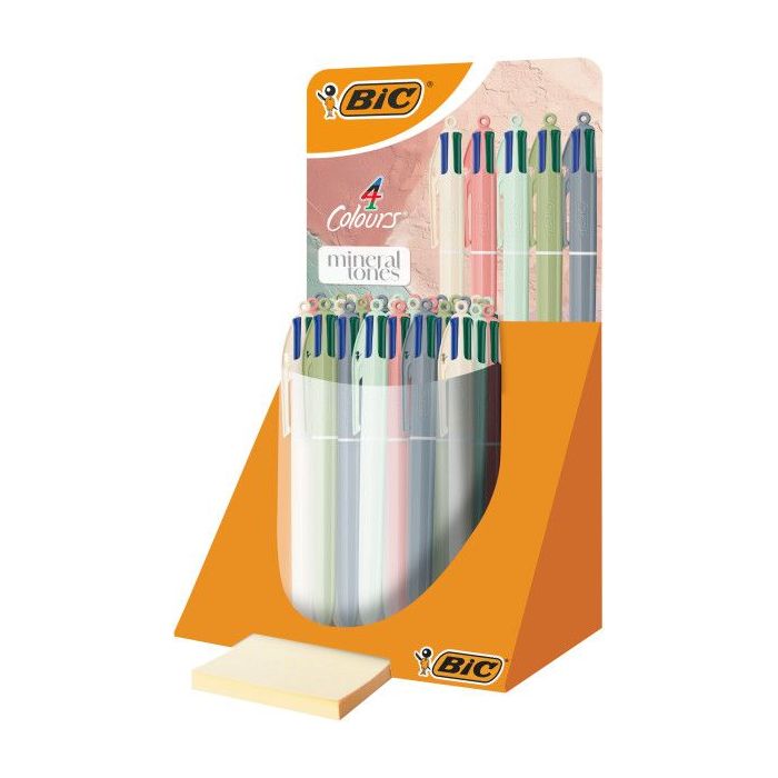 Bic 4 Colours Mineral Tones Expositor con 30 Boligrafos de Bola Retractil - 5 Colores Diferentes - Punta Media de 1.0mm - Colore