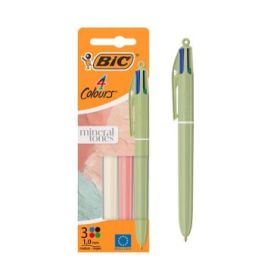 Bic 4 Colours Mineral Tones Pack con 3 Boligrafos de Bola Retractil - 3 Colores Diferentes - Punta Media de 1.0mm - Colores Surt