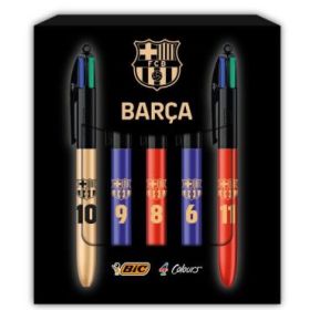 Bic 4 Colours Barça Ed. Lujo Pack con 5 Boligrafos de Bola Retractil - 5 Diseños Diferentes - Punta Media de 1.0mm