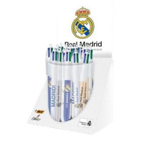 Bic 4 Colours Real Madrid CF Expositor con 30 Boligrafos de Bola Retractil - 6 Diseños Diferentes - Punta Media de 1.0mm