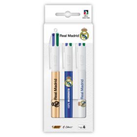 Bic 4 Colours Real Madrid CF Pack con 3 Boligrafos de Bola Retractil - 3 Diseños Diferentes - Punta Media de 1.0mm