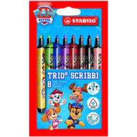Stabilo Trio Scribbi Patrulla Canina Pack con 8 Rotuladores con Diseños de la Patrulla Canina - Punta de Fibra Amortiguada - Tra