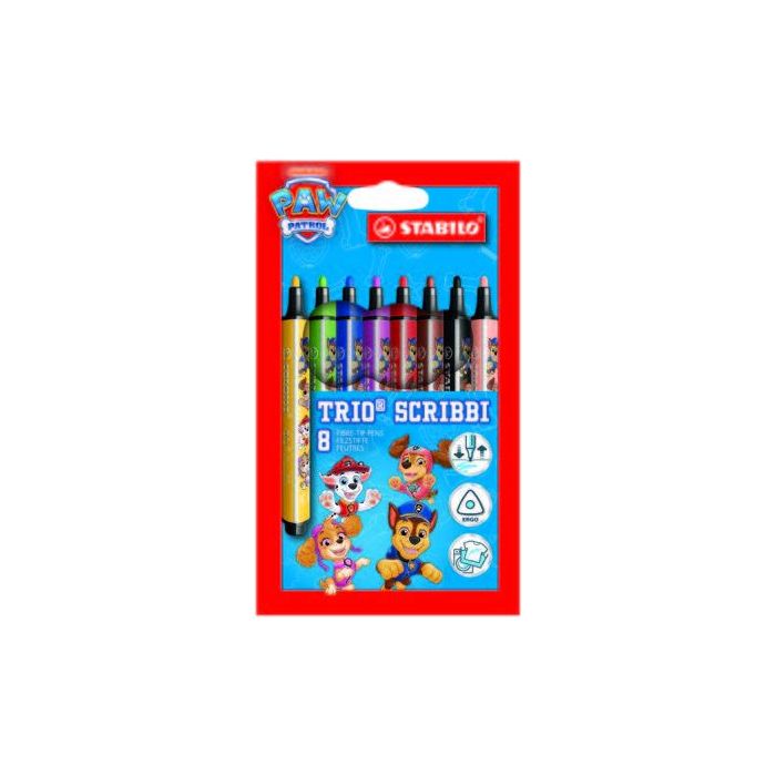 Stabilo Trio Scribbi Patrulla Canina Pack con 8 Rotuladores con Diseños de la Patrulla Canina - Punta de Fibra Amortiguada - Tra